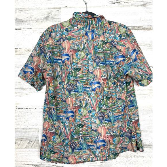 Tori Richard Men’s Medium Fish Print Hawaiian Button-Up Cotton Dress Shirt - Picture 2 of 4
